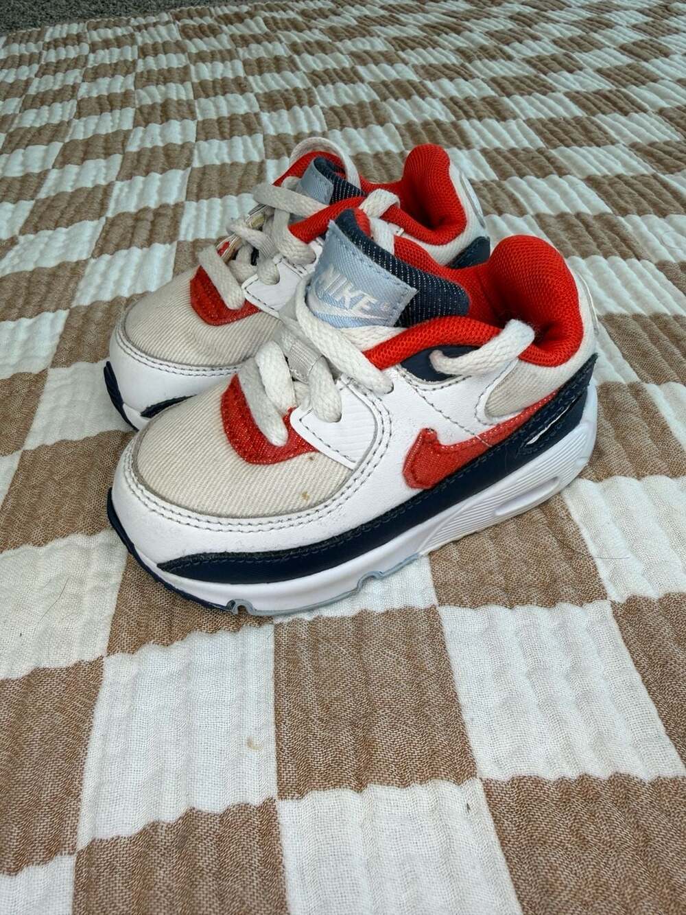 Nike Air Max 90 Toddler Size 6C White Red Blue Sneakers